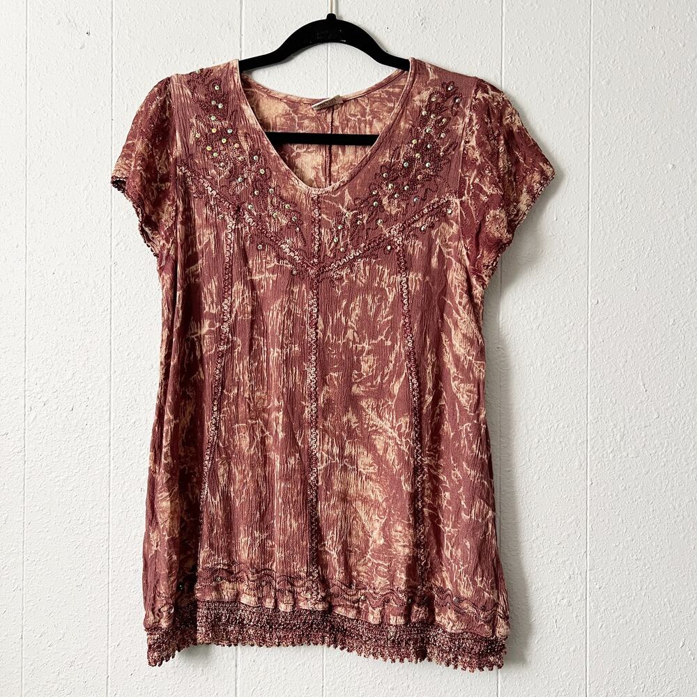 Advance Apparels Vintage Beaded Top Womens Medium Y2K Fairy Grunge Boho Ethereal